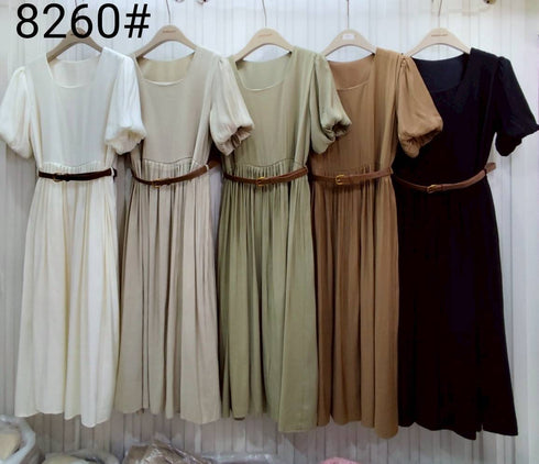Ladies Casual Square Neckline Belted Maxi Dress